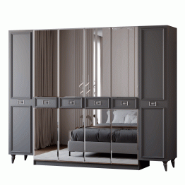 Шкаф в спальню 6-ти дверный Валенсия (серебро)
