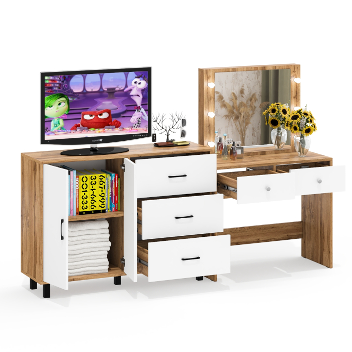 С зеркалом, Комод 123-1204 и косметический столик с подсветкой СТ-5