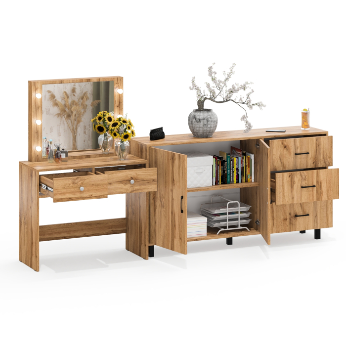 С зеркалом, Косметический столик с подсветкой СТ-5 в комплекте с комодом 123-1604