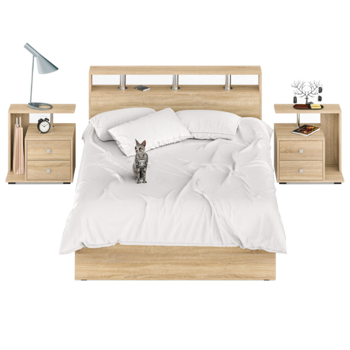 Спальные гарнитуры, Кровать Камелия 1400 с двумя прикроватными тумбами