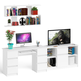 Стол письменный двухтумбовый Мори МС-2 с навесной открытой полкой и тумбой под ТВ