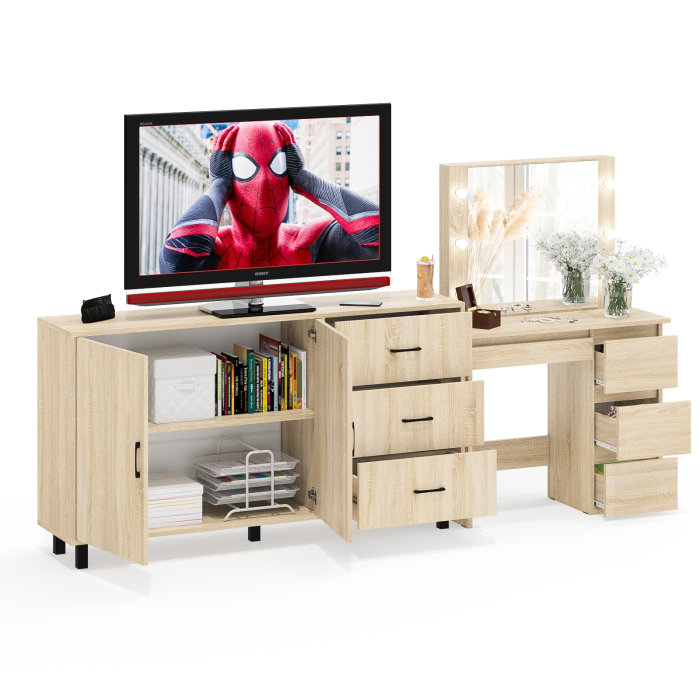 С зеркалом, Косметический столик Сура с зеркалом и подсветкой и с тумбой-комодом 123-1604