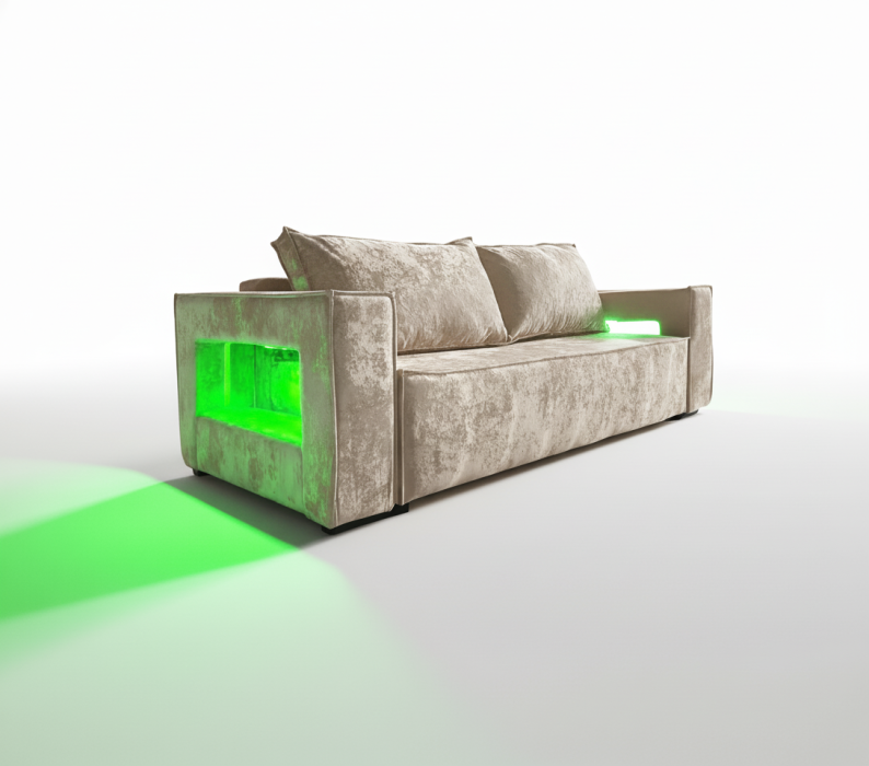 Дизайнерские диваны для гостиной, Диван-кровать еврокнижка Лофт Люкс  с подсветкой , 140,плюш