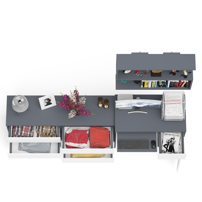 Домашние кабинеты, Комод шесть ящиков Мори МК1380.6 со столом с ящиком и дверкой справа и полка