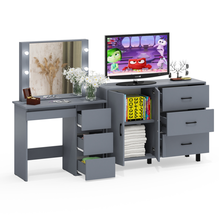 С зеркалом, Комод-тумба 123-1204 и столик косметический с подсветкой и зеркалом Сура