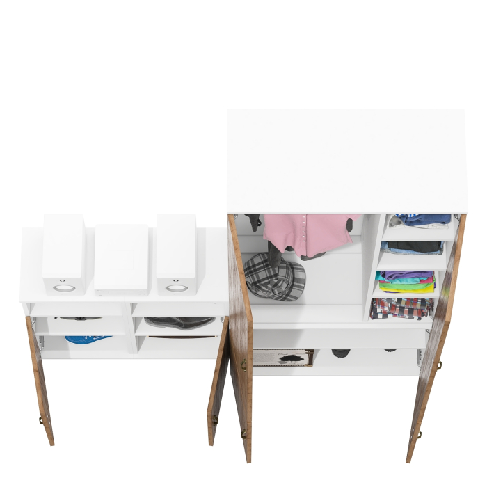 Домашние кабинеты, Широкий шкаф для одежды Лидер-8 и две тумбочки с нишей и полкой за дверкой