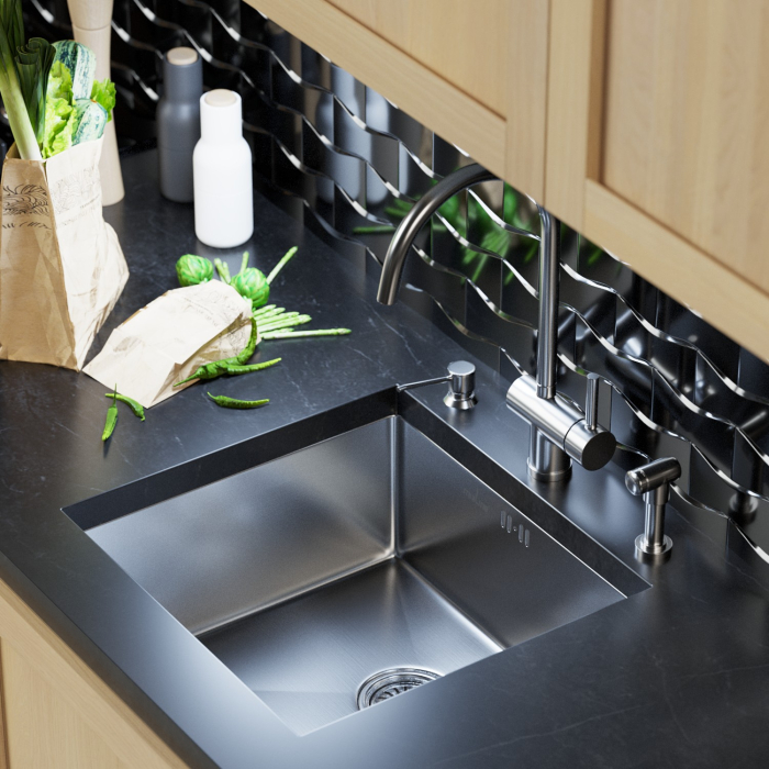 Кухонные мойки, Мойка подст.монтаж 45х42 (3,0) вып 3 1/2  MIXLINE PRO 20см с сифоном (сатин)