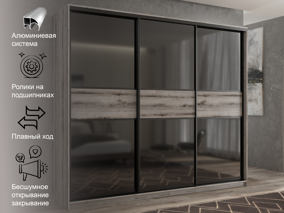 Шкафы-купе 3-х дверные, Шкаф-купе 3х дверный Кааппи 12 180х60