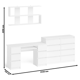 Полка Мори 1200 с письменным столом Мори МС-2 и комодом на восемь ящиков