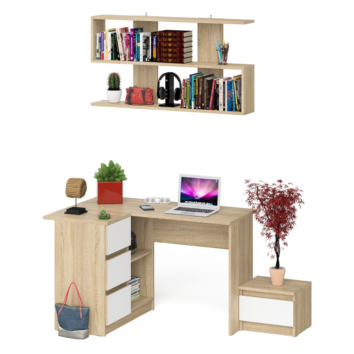 Угловые, Угловой стол компьютерный Мори МС-16 левый с тумбочкой с ящиком 400 и полкой на 1200