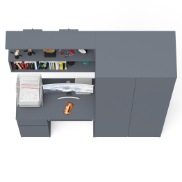 Стол компьютерный Мори МС-1 тумба слева с полкой навесной и шкафом две двери