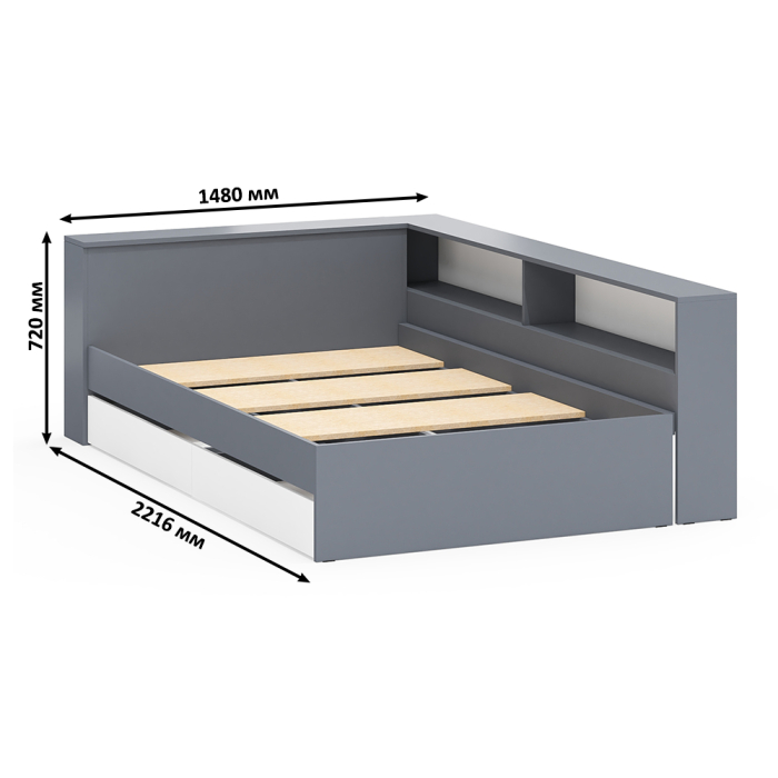 Спальные гарнитуры, Кровать с прикроватным блоком с ящиками Ксения 1200 и туалетный столик с подсветкой Сура
