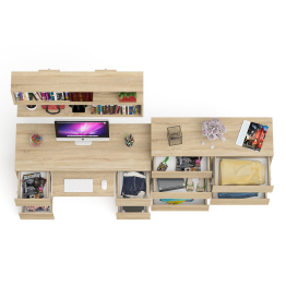 Полка Мори 1200 с письменным столом Мори МС-2 и комодом на восемь ящиков