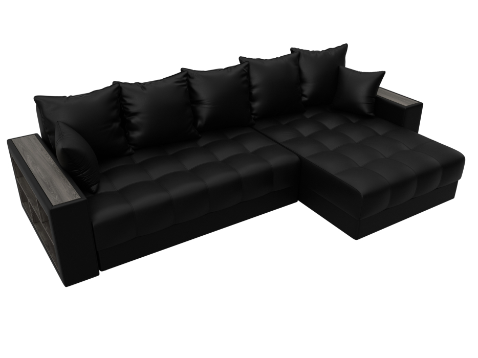 Диваны угловые в гостиную, Диван угловой с декором и полкой Лига-050 НПБ, экокожа GRIFON