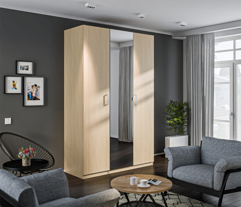 Шкафы распашные, Шкаф 3-х дверный с зеркалом МАКС Дуб Винченца