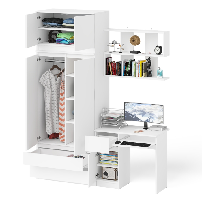 Домашние кабинеты, Стол однотумбовый Мори МС-1 левый с полкой навесной и комодом-шкафом с антресолью