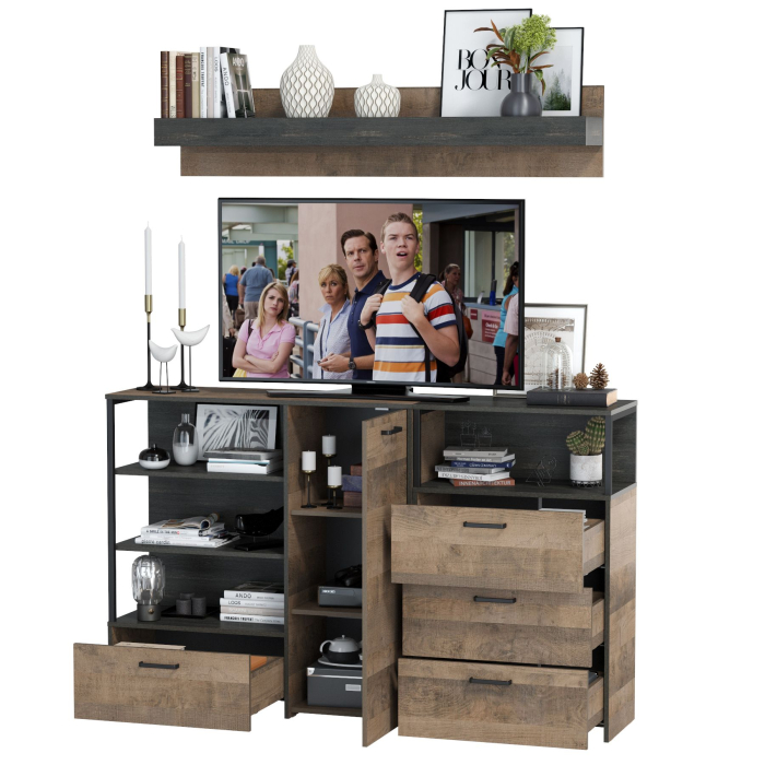 Стенки для гостиной, Комод с дверкой и комод с ящиками с навесной полкой Трувор