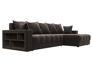 Диван угловой с декором и полкой Лига-050 НПБ, велюр SEVEN