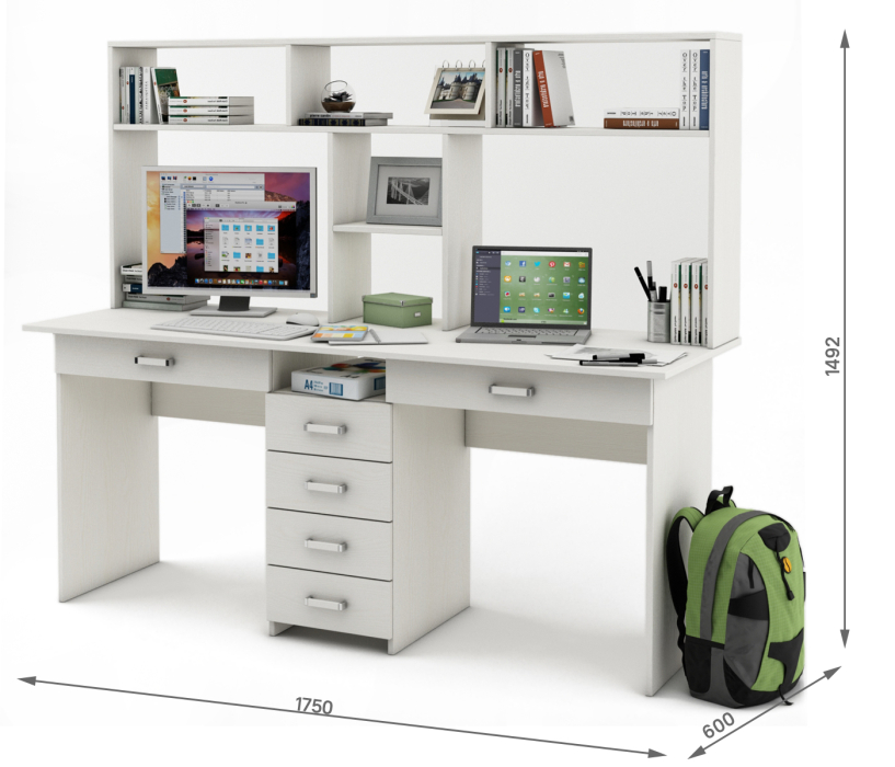 Прямые, Письменный стол Лайт-11Я с надстройкой