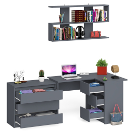 Стол компьютерный Мори МС-16 правый с навесной полкой и комодом МК800.1