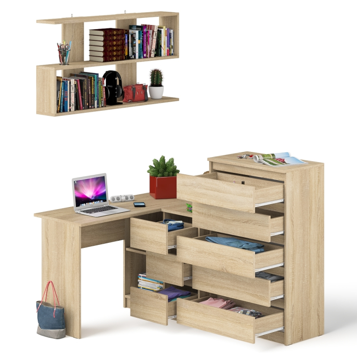 Домашние кабинеты, Комод Мори МК700.5 со столом компьютерным угловым МС-16 правым и открытой полкой 1200