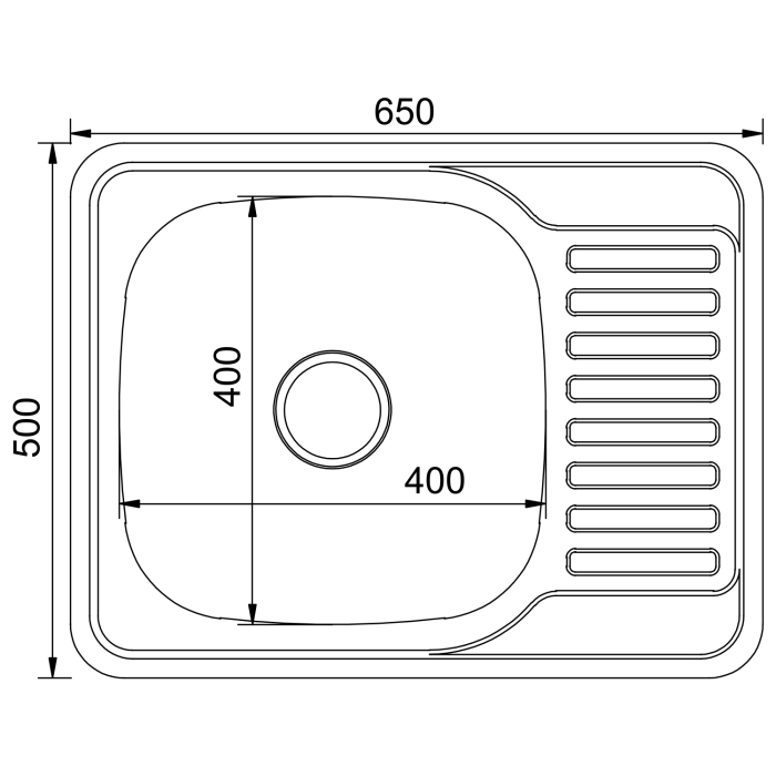 Кухонные мойки, Мойка врез 65х50 (0,6) лев вып 3 1/2  MIXLINE 16см с сифоном
