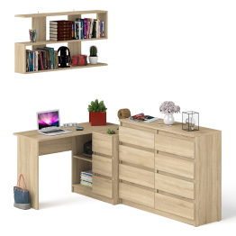 Стол компьютерный угловой с ящиками Мори МС-16 правый с навесной полкой и комодом МК1200.8