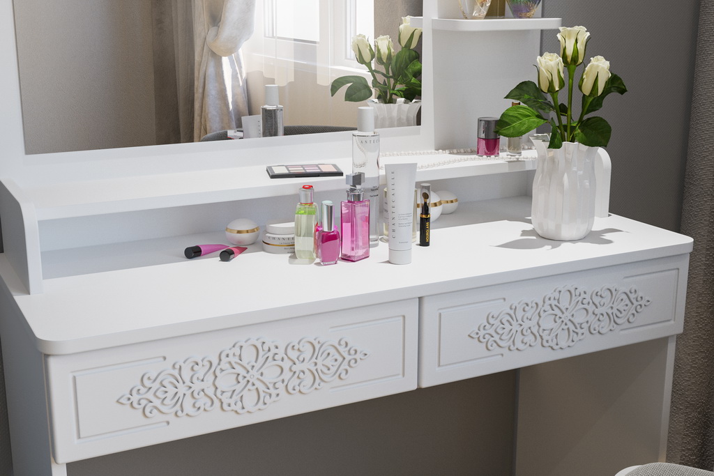 Зеркала в спальню, Туалетный столик с зеркалом Ассоль Лайт ТСН-3