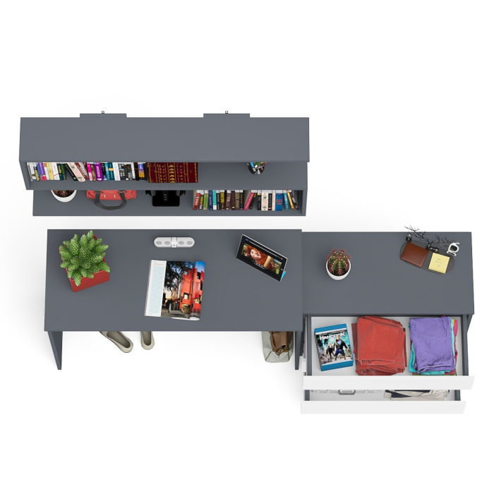 Прямые компьютерные столы, Комод три ящика Мори 800 с письменным столом 1200 и навесной полкой 1200