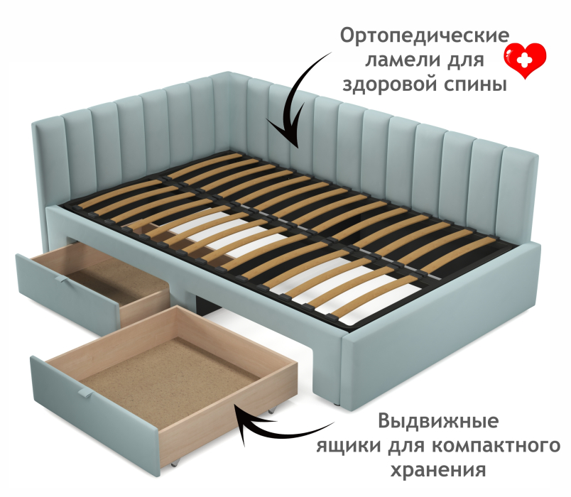 Мягкая кровать, Мягкая кровать-тахта Milena 1200 c ящиками