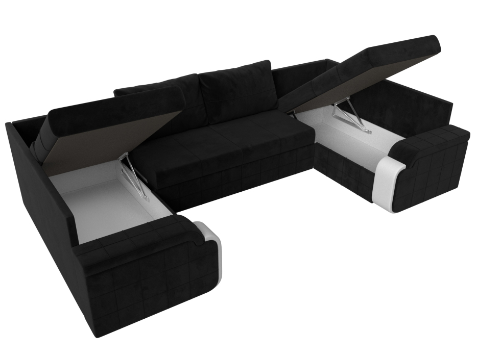 Диваны с ящиком для белья, П-образный диван Николь, велюр / экокожа