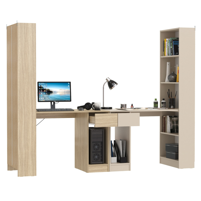 Прямые компьютерные столы, Два письменных стола Лайт 10.01 со шкафом с полками