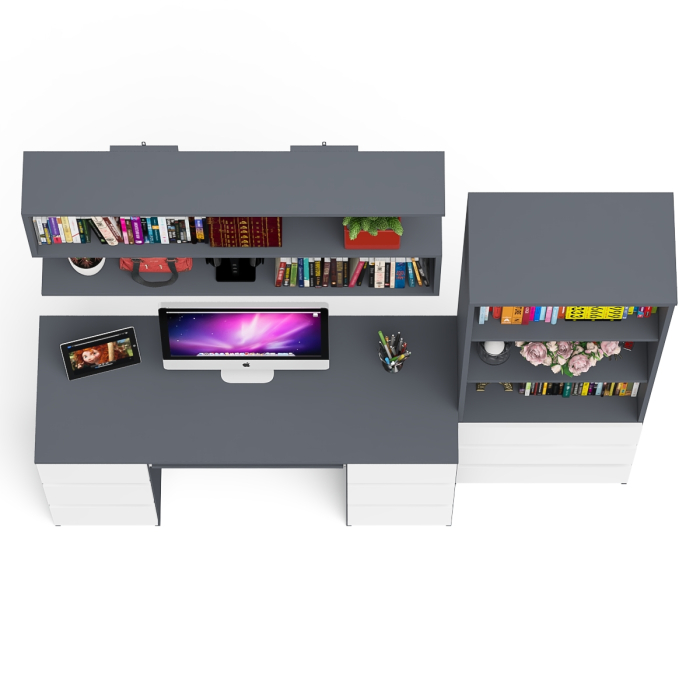 Домашние кабинеты, Рабочее место Мори из стола двухтумбового МС-2 с навесной полкой и стеллажом