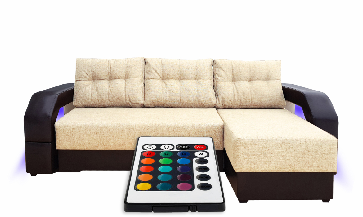 Диваны угловые, Диван угловой Манчестер 150 с подсветкой, правый, рогожка/экокожа