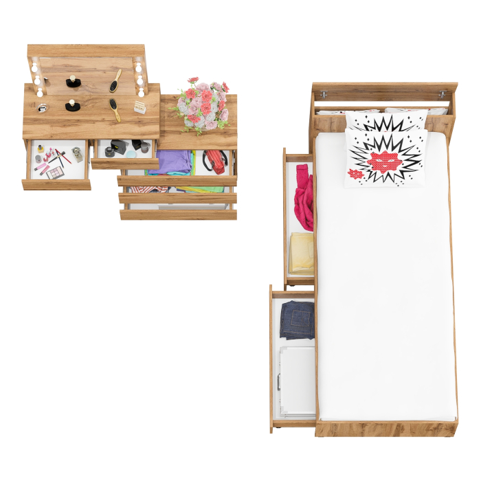 Спальные гарнитуры, Стол косметический с подсветкой 110 с кроватью с выдвижными ящиками Ксения 900