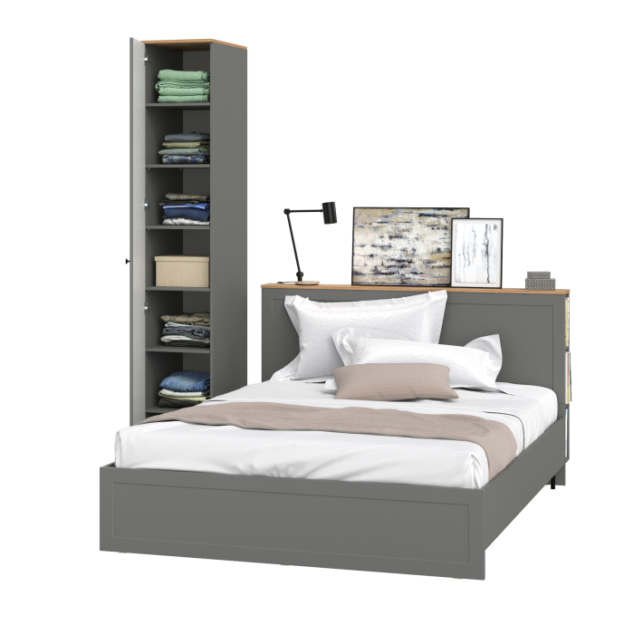 Спальные гарнитуры, Кровать 1600 с ортопедическим основанием Остин и бельевой шкаф-пенал 13.225