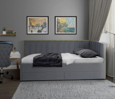 Мягкая кровать, Кровать угловая с дополнительным спальным местом Порше, микровелюр