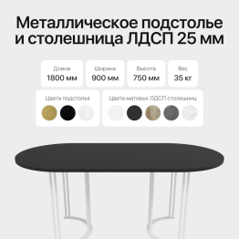 Стол овальный обеденный с белым металлическим подстольем VIOLUR 180