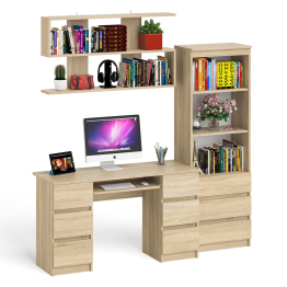 Рабочее место Мори из стола двухтумбового МС-2 с навесной полкой и стеллажом