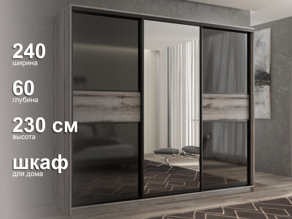 Шкафы-купе 3-х дверные, Шкаф-купе 3х дверный Кааппи 9 240х60