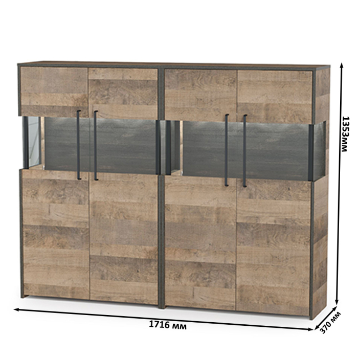 Стенки для гостиной, Два комода с витриной с подсветкой Трувор