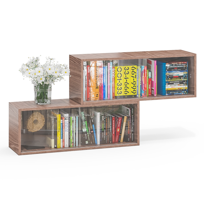 Настенные полки, Комплект из двух книжных полок со стеклом КН-01