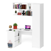 Домашние кабинеты, Угловой компьютерный стол с ящиками Мори МС-16 левый с книжной полкой и пеналом с полками