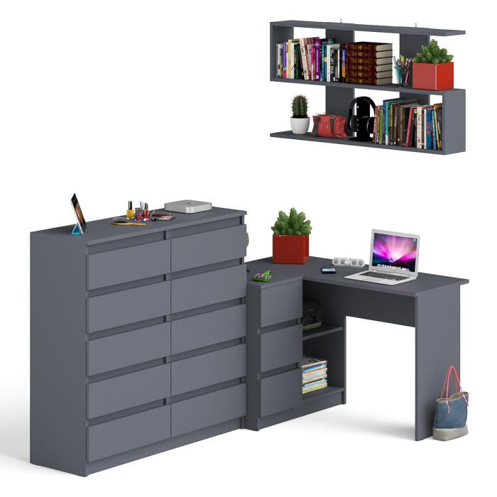 Домашние кабинеты, Стол угловой компьютерный Мори МС-16 левый с комодом на 10-ть ящиков и полкой на 1200