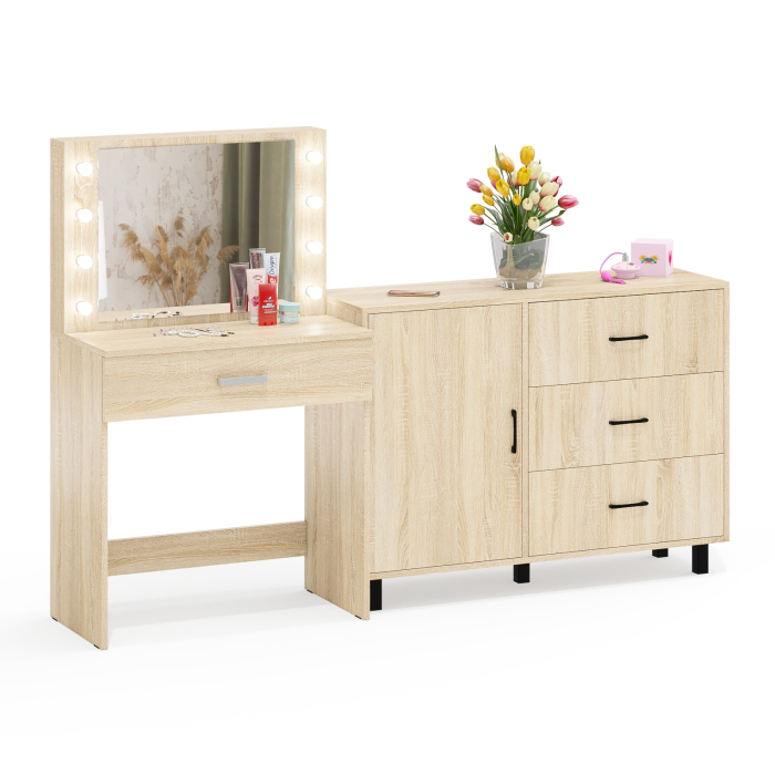 Туалетные столики, Косметический стол с подсветкой и выдвижным ящиком СТ-4 и комод 122-1204