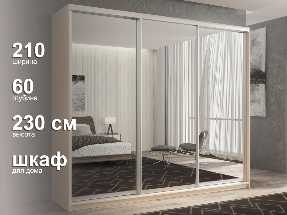 Шкафы-купе 3-х дверные, Шкаф-купе 3х дверный Кааппи 1 210х60