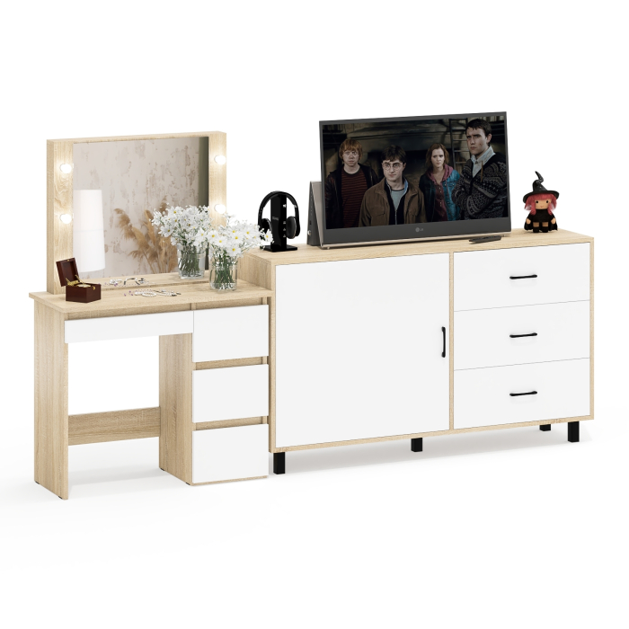 Туалетные столики, Столик косметический с подсветкой Сура и тумба-комод 122-1504