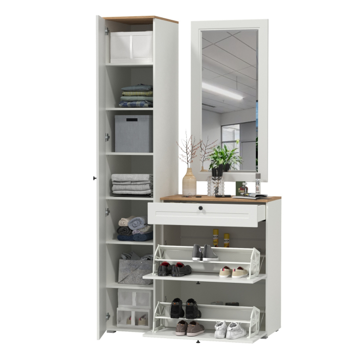 Прихожие, Шкаф-пенал с обувницей и зеркалом Остин