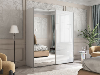 Шкаф Эста дуо Стекло белое/зеркало 2400 х 1800 х 660