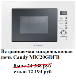 Встраиваемая микроволновая печь Candy MIC20GDFB